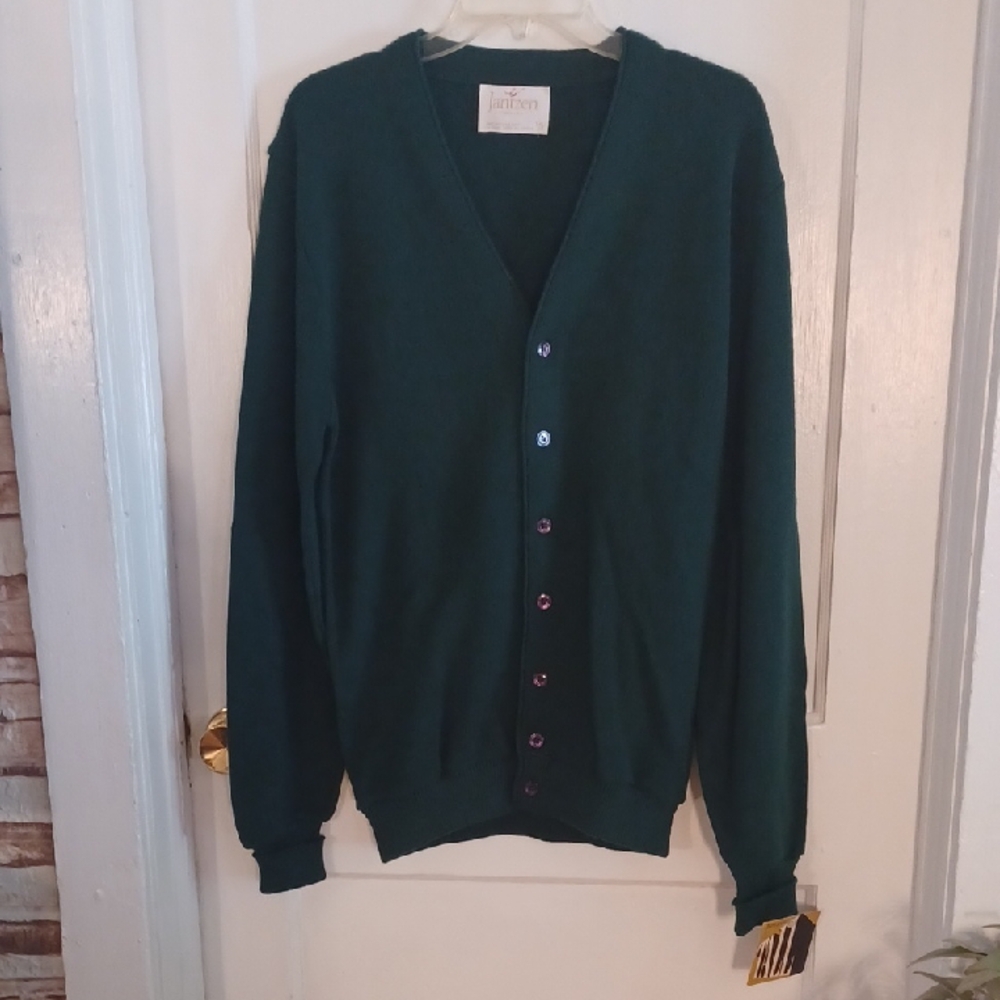Jantzen Men's Deep Green Cardigan Size Medium Tall